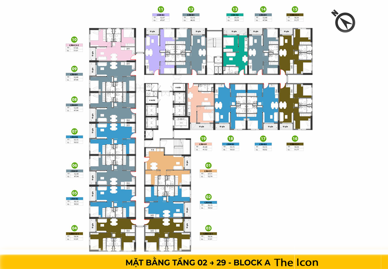 Mặt bằng Tầng Bcons Center City - Tầng 2 - Tầng 29 (Tháp A- The Icon)